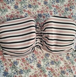 Shade & Shore Black, White, and Pink Striped Bandeau Bikini Top